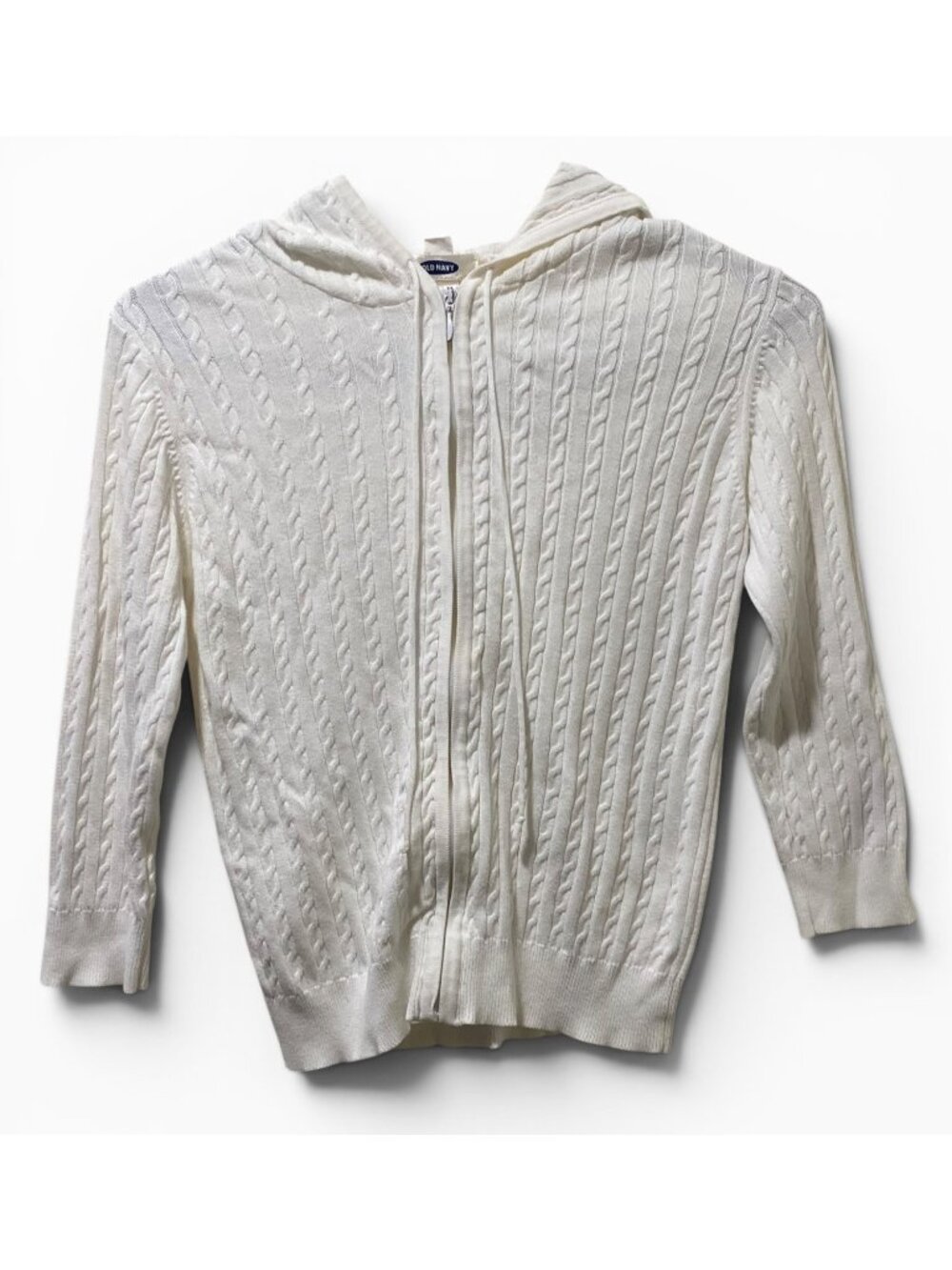 Old Navy Cable Knit Hoodie XS White Zip Up Cotton Sweater Womens - Picture 1 of 9